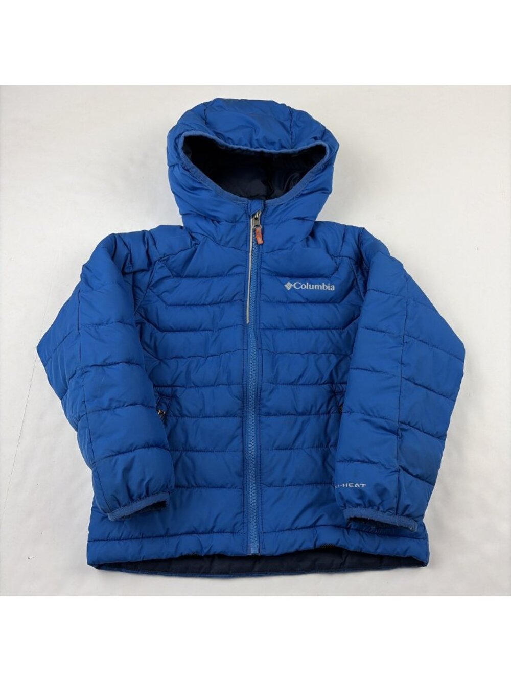 Columbia Omni Heat Hooded Puffer Jacket Kids Boy’s XXS Full Zip Blue Outdoors